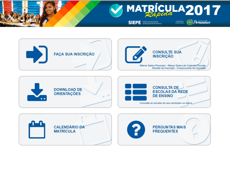 MATRÍCULA ESCOLAR PE 2018 → www.matricula.educacao.pe.gov.br